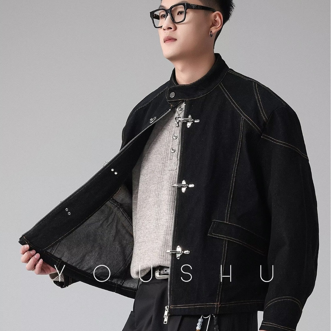 Men's Casual Vintage Distressed Stand-collar Work Jacket photo 5