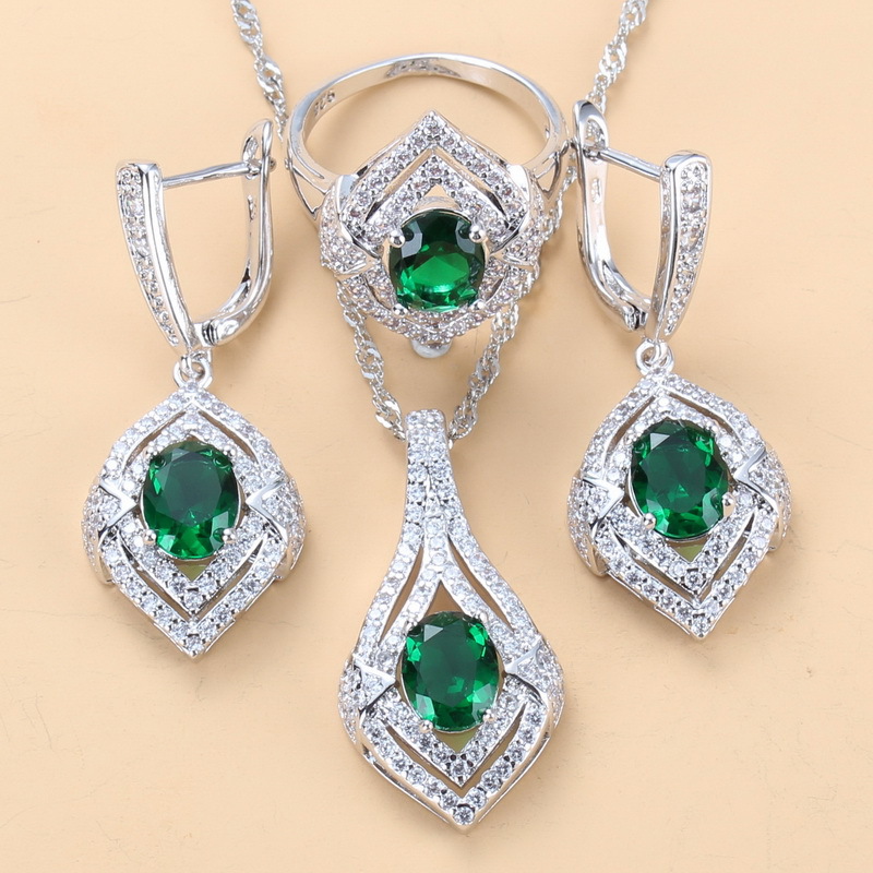 Gem-inlaid Pendant Earrings Necklace Ring Ladies Three-piece Set photo 1