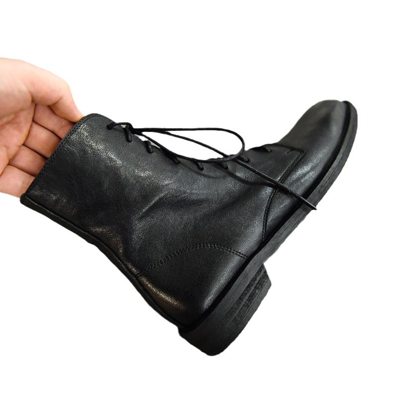 Womens Round-toe Thick-soled Ankle Boots In Washed Pebble-grain Leather photo 5