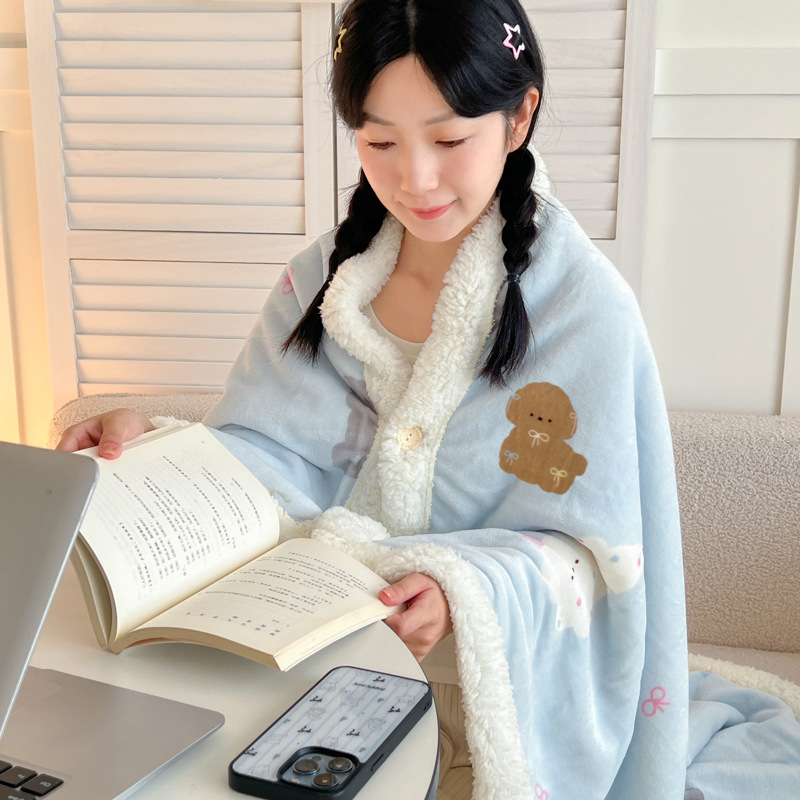 New Korean-style Thickened Milk Velvet Lambswool Shawl Blanket photo 5