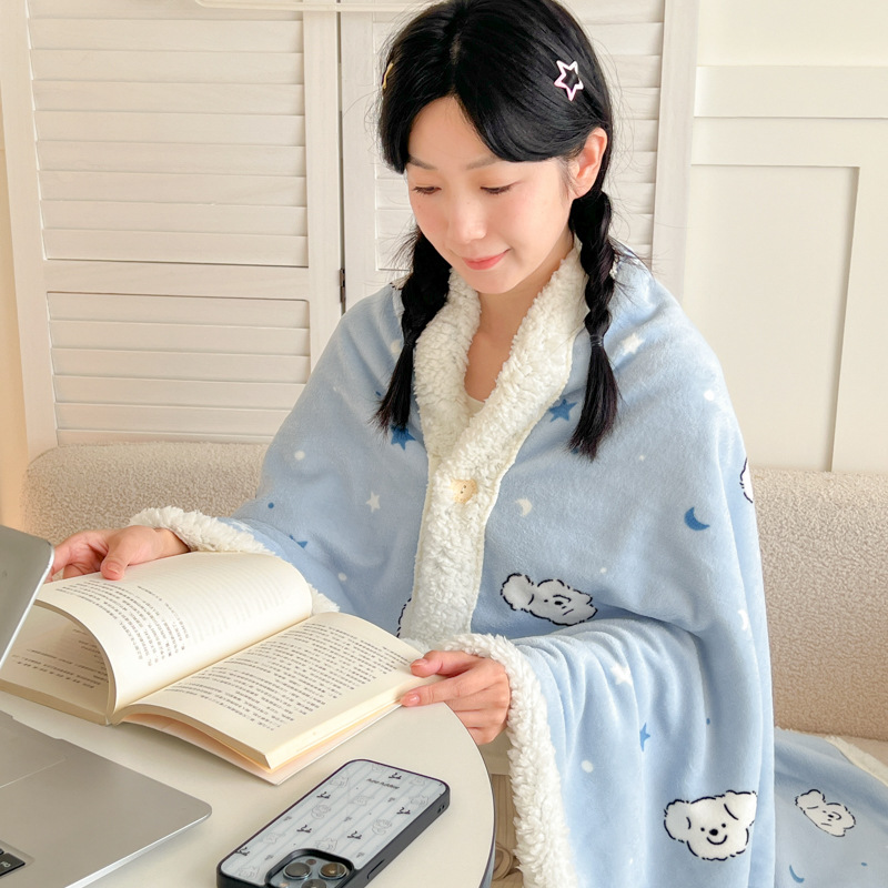 New Korean-style Thickened Milk Velvet Lambswool Shawl Blanket photo 3