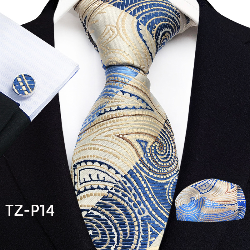 Mens Plaid Formal Tie Pocket Square And Cufflinks Three-Piece Set photo 7