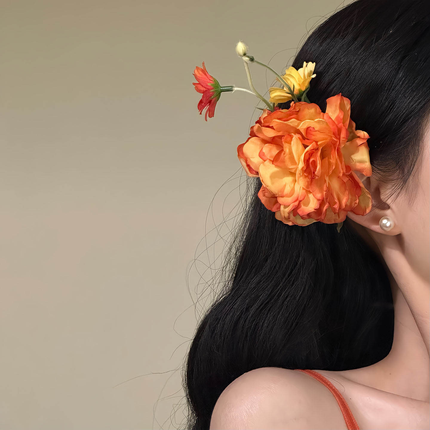 Red Camellia Flower Hair Clip Duckbill Clip Headpiece photo 4