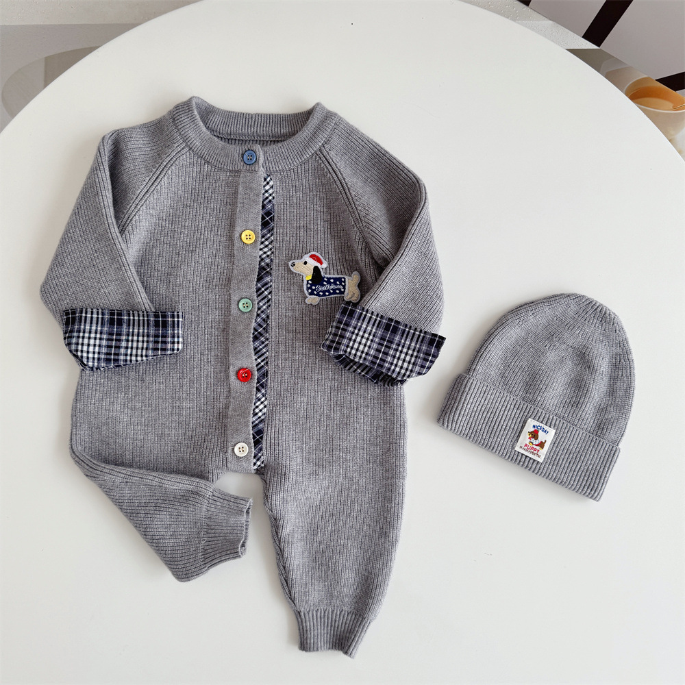 Trendy Knitted Wool Romper Two-piece Set Dachshund-themed Onesie photo 5