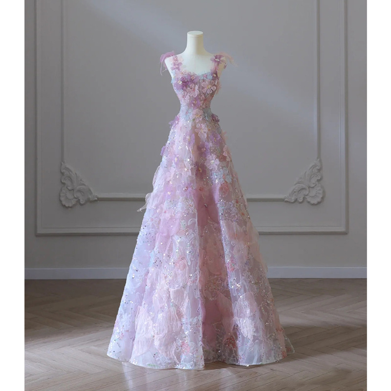 Purple Floral Evening Gown For Women photo 2
