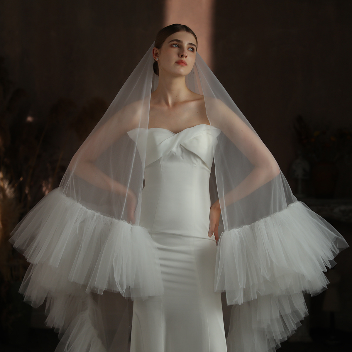 Ruffled Ruffle Double-layer Bridal Veil photo 4