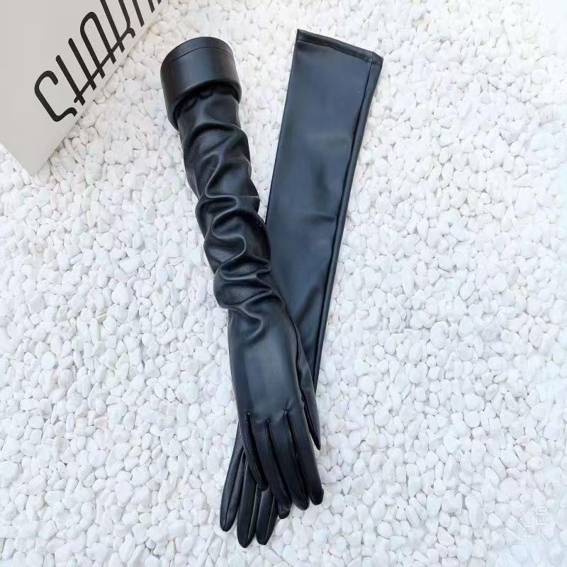 Leather Long Arm Leather Sleeve Covers Black Gloves photo 1