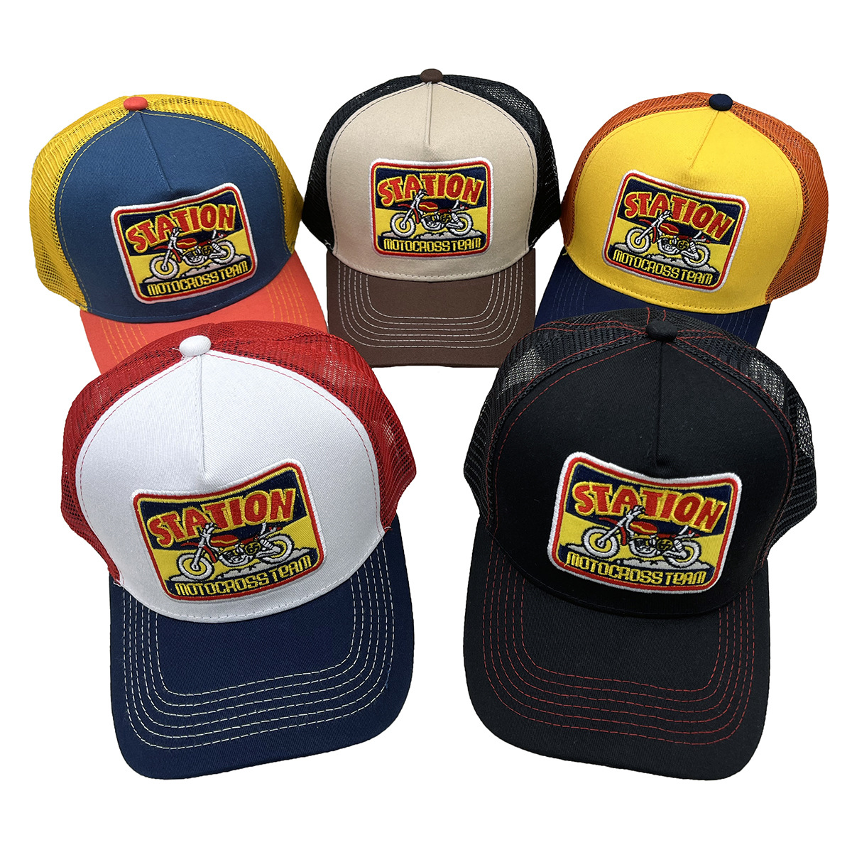 Motorcycle-Embroidered Color-Block Sun Hat photo 1