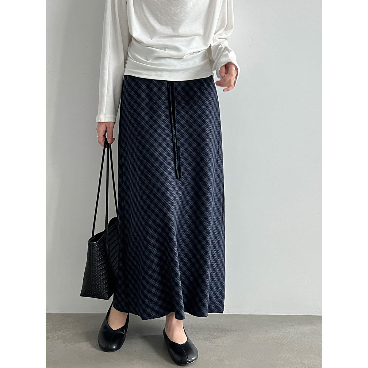 Womens Designer-Style Plaid Elastic-Waist Color-Block Checkered Skirt photo 5