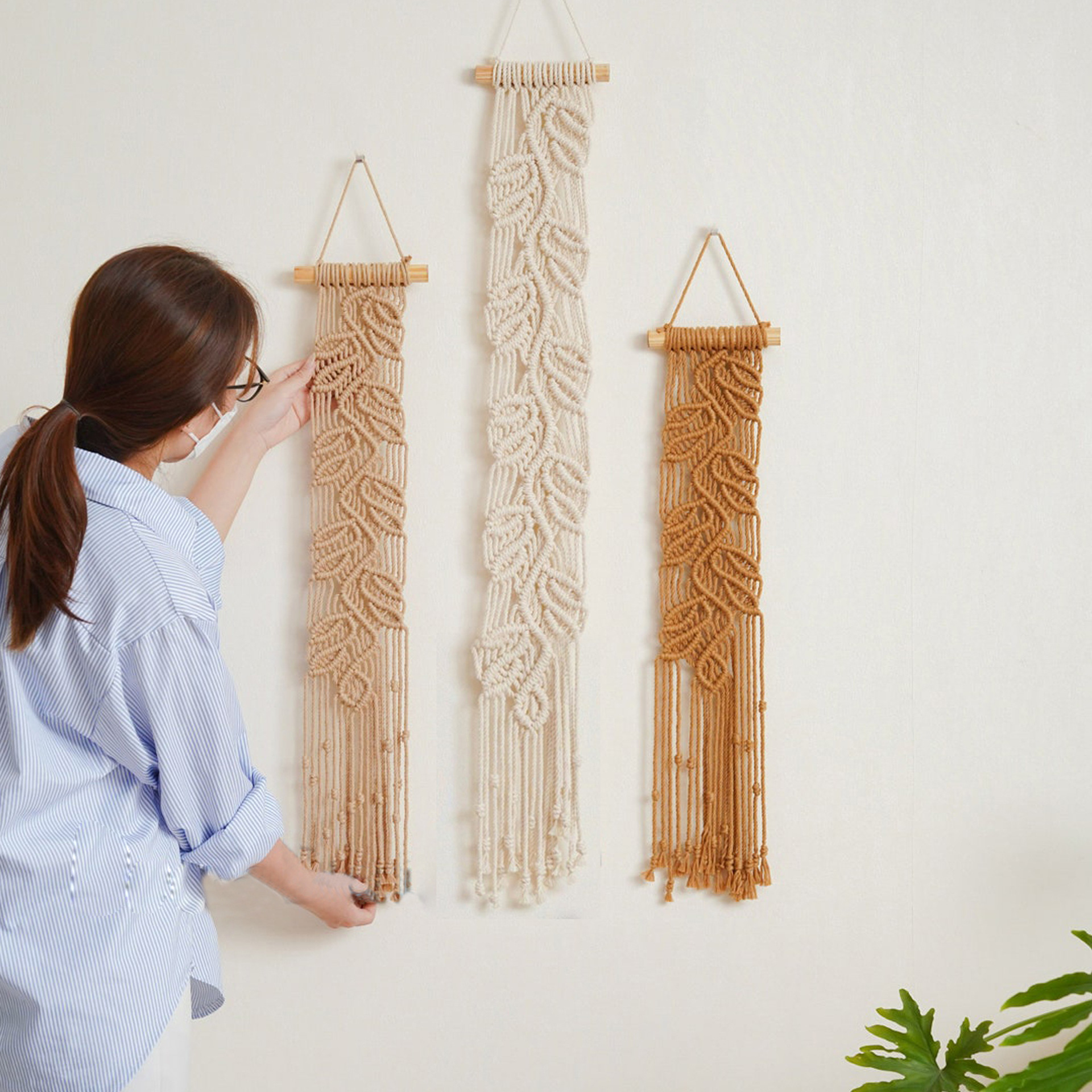 Hand-woven Cotton Rope Leaf Tapestry Bohemian Style photo 8