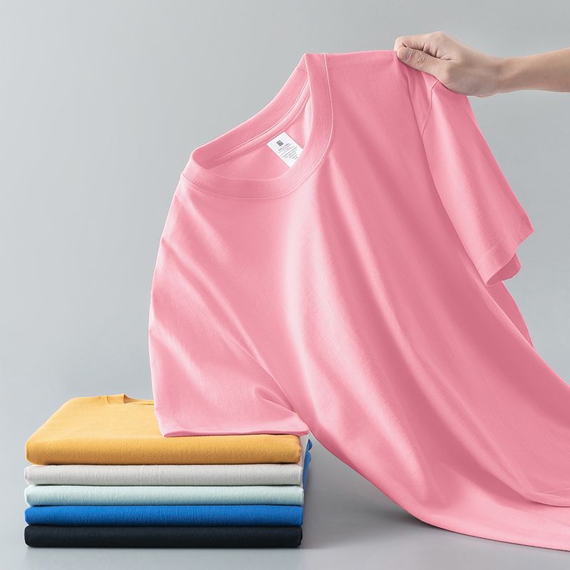 Summer Solid Color Coat Round Neck Bottoming Shirt Half-sleeve Pure Cotton T-shirt Men And Women Short Sleeve photo 5