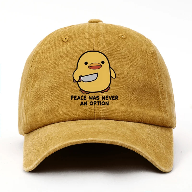 Playful Yellow Duck Print Washed And Distressed Baseball Cap With A Fun Peaked Brim photo 4