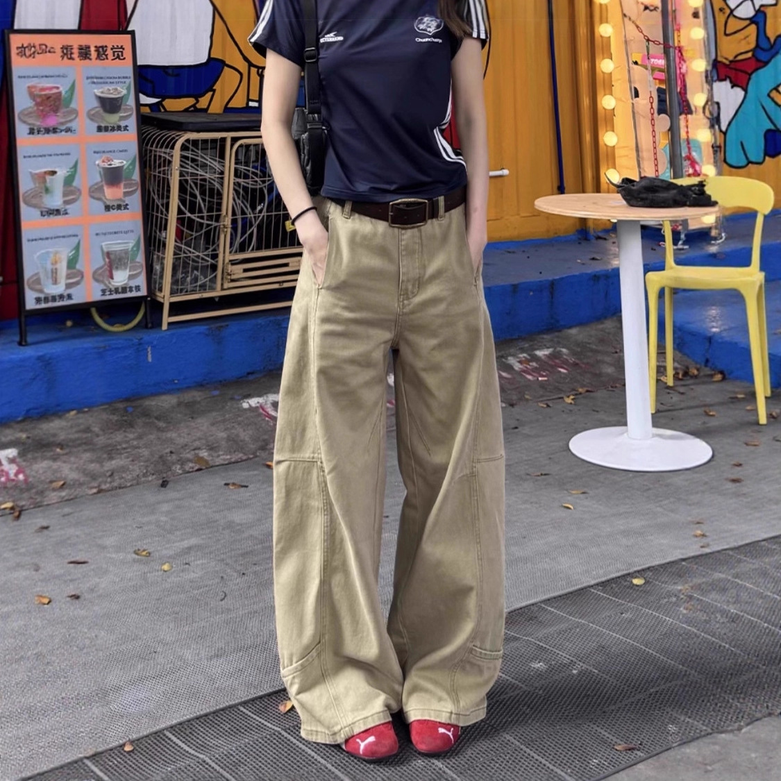 High-waisted Slimming Figure-flattering Straight-leg Denim Wide-leg Pants photo 3