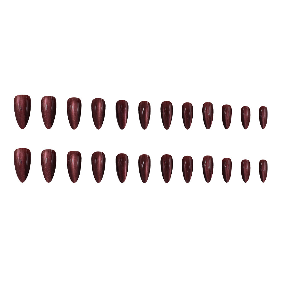 Wine-red Glassy Atmospheric Cat-eye Press-on Nails photo 2