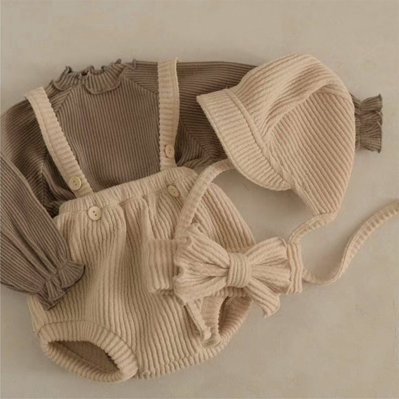 Baby Knitted Suspender Overalls, High-waisted Romper photo 6