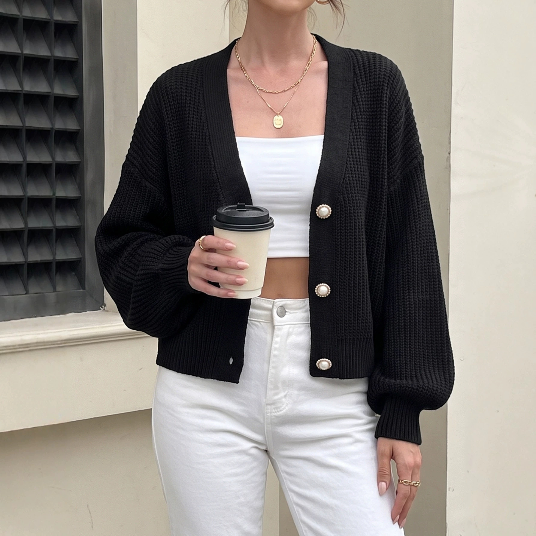 Women's Pearl-button Coat Sweater Cardigan photo 4