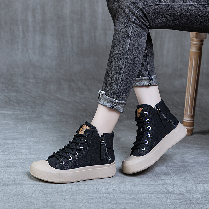 High-top Women's Genuine Leather Vintage Flat Shoes photo 3