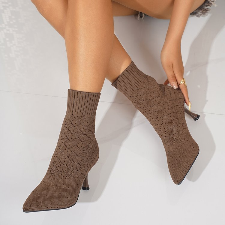 Pointed-toe Stiletto Heel Knitted Stretch Boots For Women photo 3
