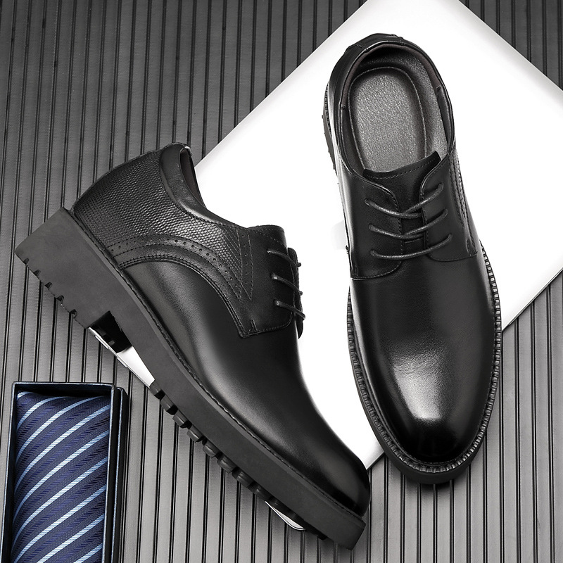 Men's Lightweight Thick-soled British-style Genuine Leather Casual Wedding Shoes photo 1