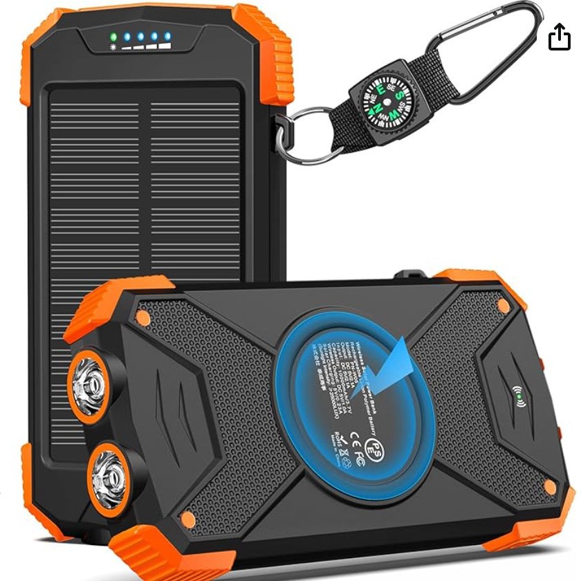 Solar-Powered Wireless Power Bank, 10,000 MAh, IP66 Waterproof Charger, Portable Outdoor Emergency Mobile Power Source photo 3