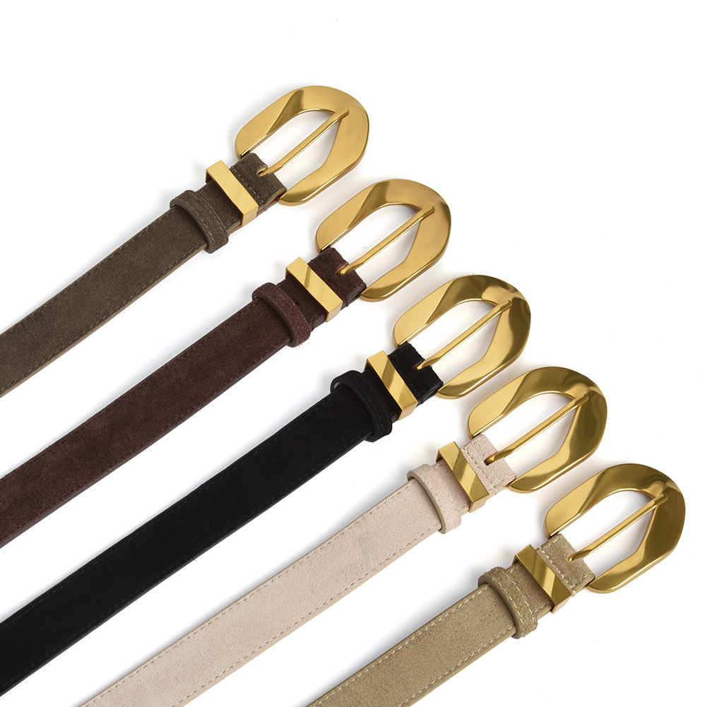 Matte Cowhide Vintage Ladies New Gold Buckle Belt photo 3
