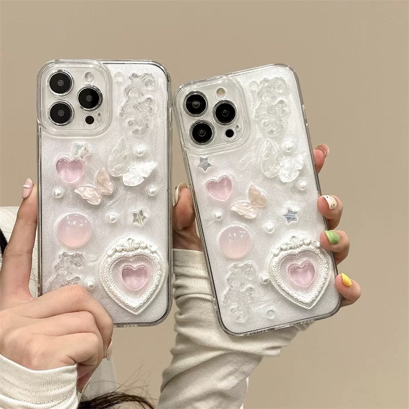 Heart-shaped Epoxy Pearl Epoxy Phone Case photo 1