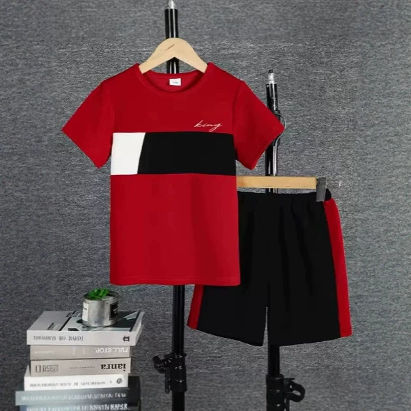 Mens Casual Color-block Short-sleeve T-shirt And Shorts Set photo 4