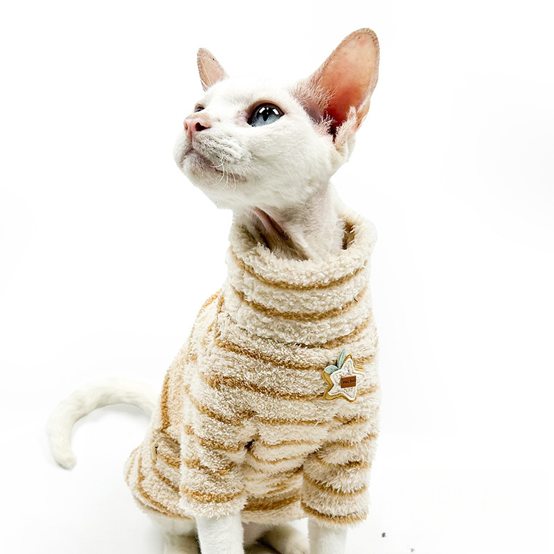 Sphynx Cat Warm Fleece Striped Turtleneck Sweater For Hairless Cats Kittens Devon Rex photo 6