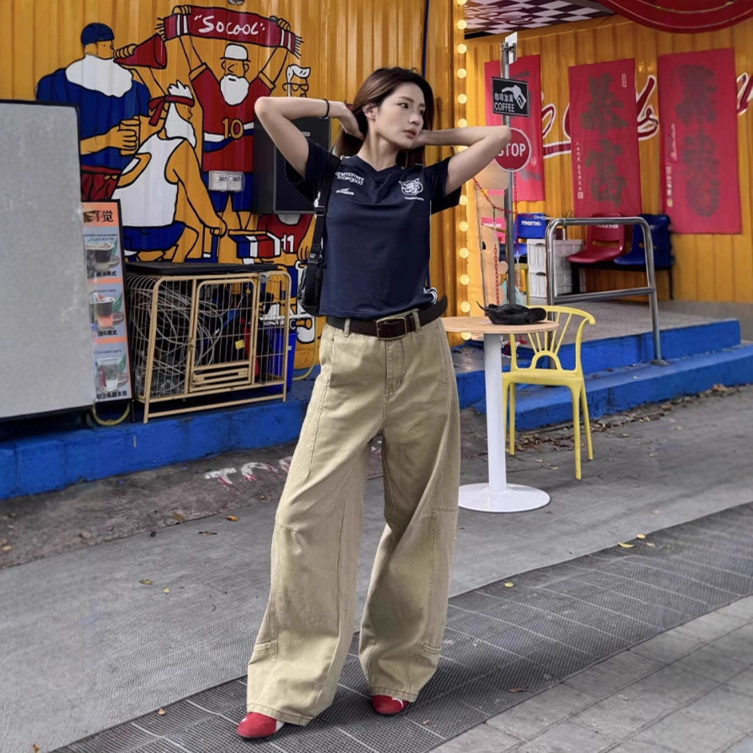 High-waisted Slimming Figure-flattering Straight-leg Denim Wide-leg Pants photo 4