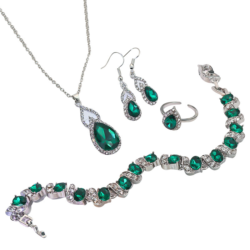 Light Luxury Zircon Necklace Earrings Open Ring Jewelry Suit photo 4
