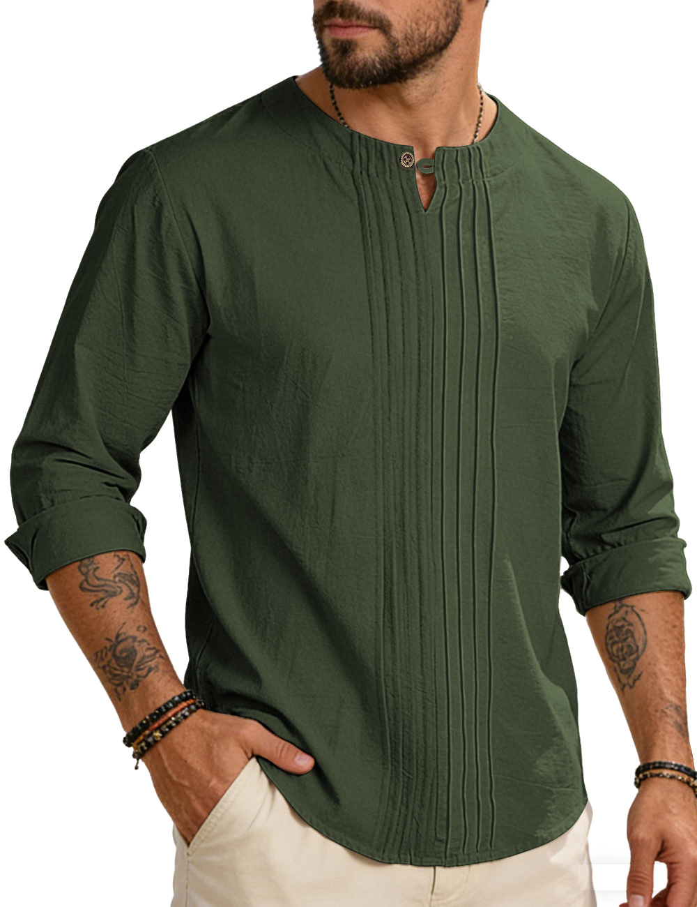 Men's Round-neck, Loose-fit Outerwear Pullover Shirt photo 2