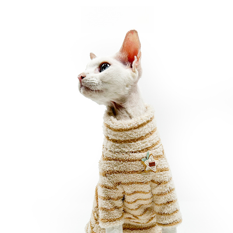 Sphynx Cat Warm Fleece Striped Turtleneck Sweater For Hairless Cats Kittens Devon Rex photo 3