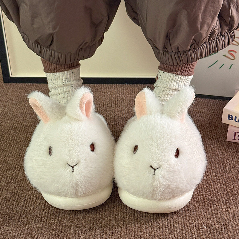 Cute Fluffy Bunny Warm Padded Cotton Slippers For Women photo 3