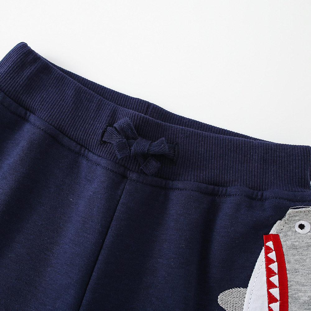 Boys Cotton Blend Cartoon Shark Embroidered Sports Pants - Casual Loose Fit Joggers for Kids Outdoor Play photo 2