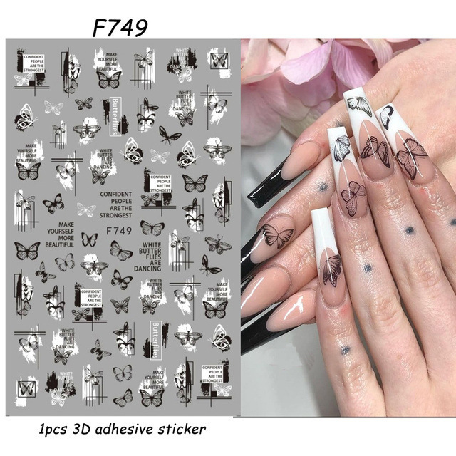 Nail Art Adhesive Stickers Instagram-style Black And White Butterfly Punk Vibe photo 5