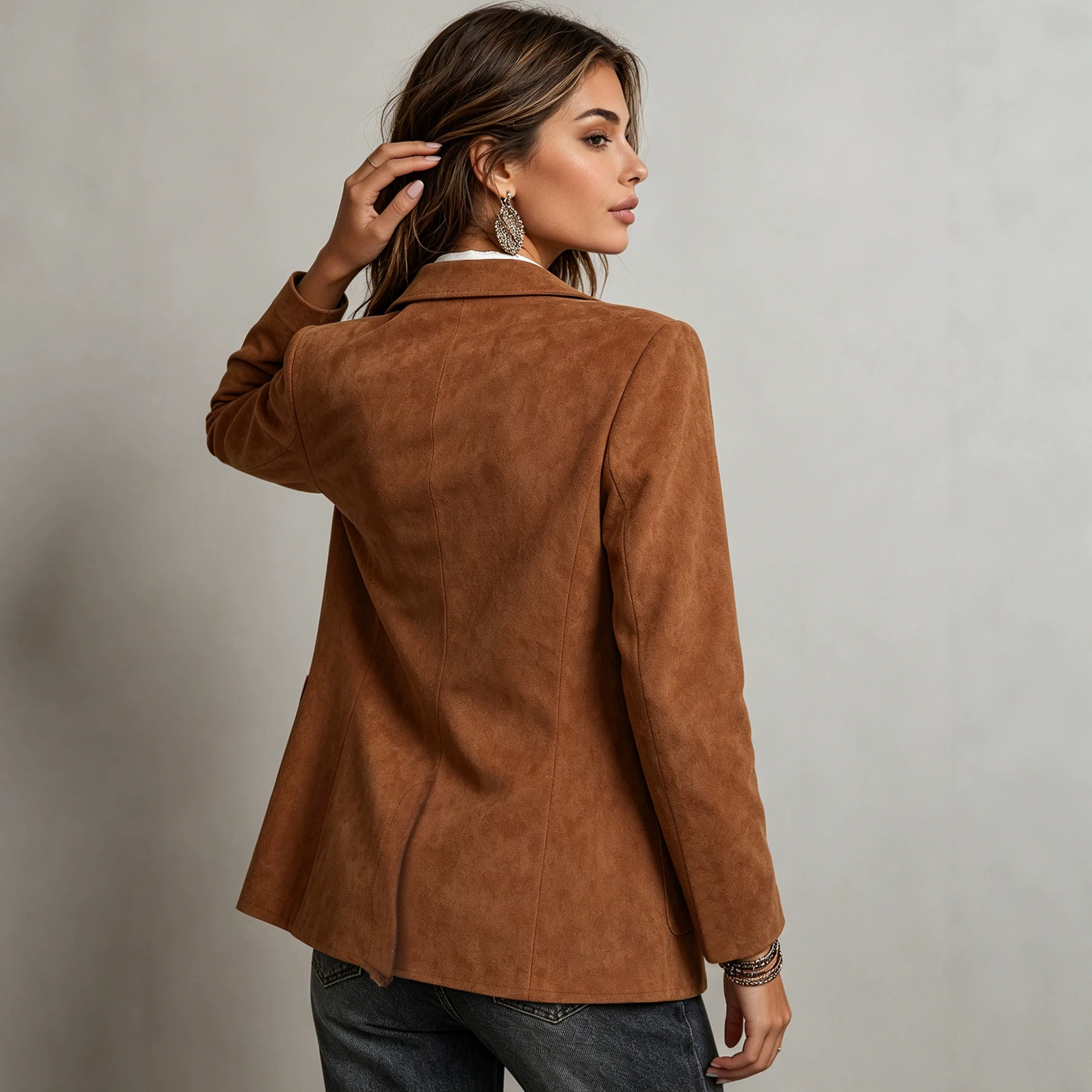 New Vintage Loose-fitting Lapel Long-sleeved Women's Blazer Jacket Outerwear photo 5