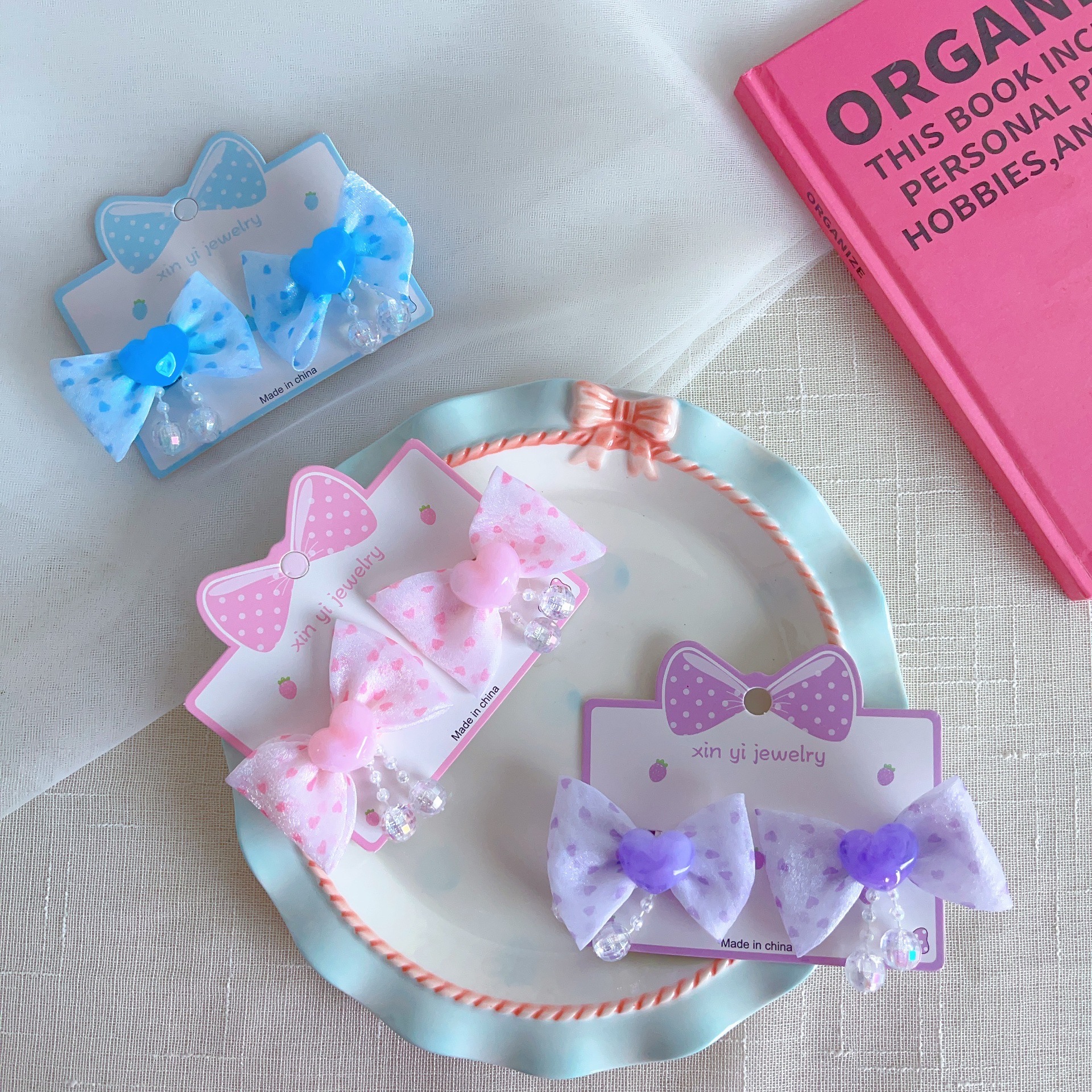 Children's Fabric Flower And Bow Hair Clip With Tassel And Beads photo 4