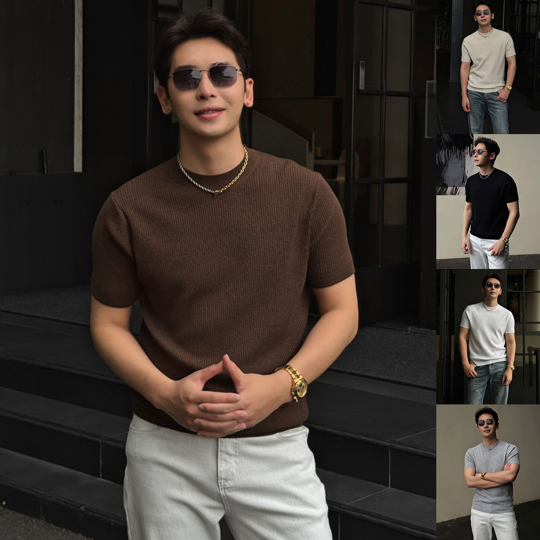 Men's Half-Neck Anti-Stripe Ice-Silk Short-Sleeve T-Shirt For Summer photo 1