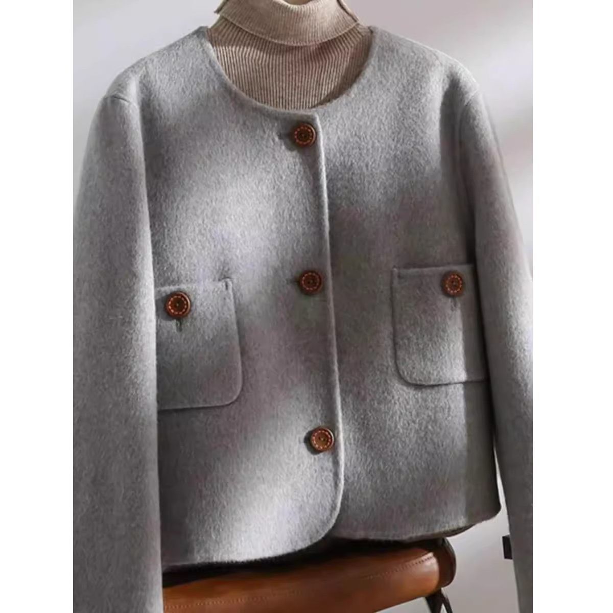 Gray Chanel-style Wool Coat For Women photo 3