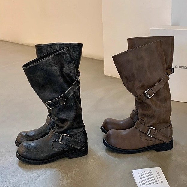 Wide-calf Round-toe Color-block Chunky-heeled Platform Boot photo 1