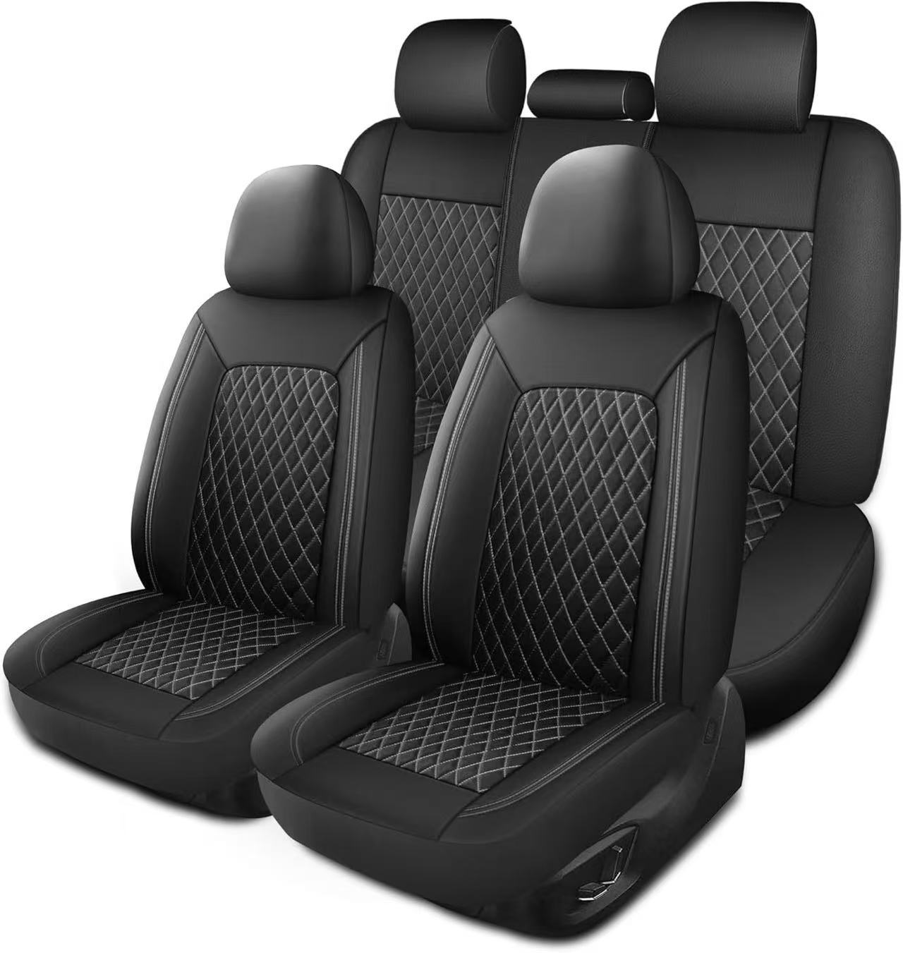 Single-line Diamond-pattern PU Leather Car Seat Cover photo 5