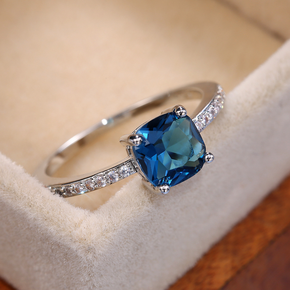 Micro-paved Zircon Royal Blue Square-cut Ring For Women photo 6