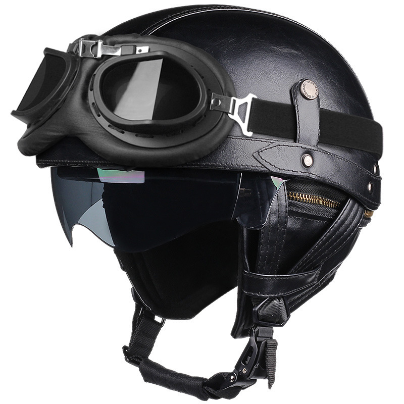 Motorcycle Helmet Half-helmet Retro Ear Protecting Outdoor Riding Bucket Helmet With Visor photo 5