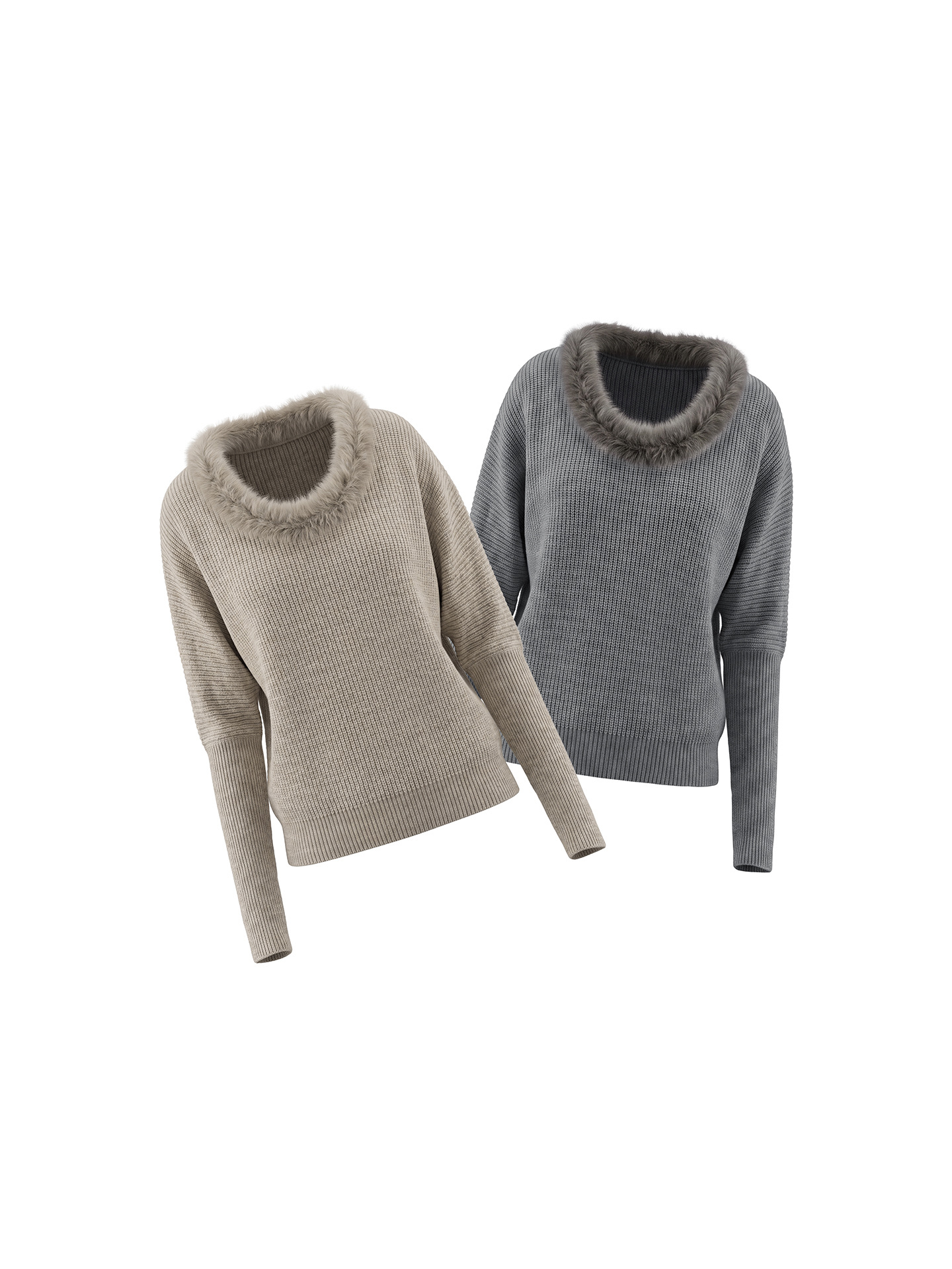 Women's Crew-neck Sweater With Faux Mink Collar Loose-fit Pullover Long-sleeve Top photo 5