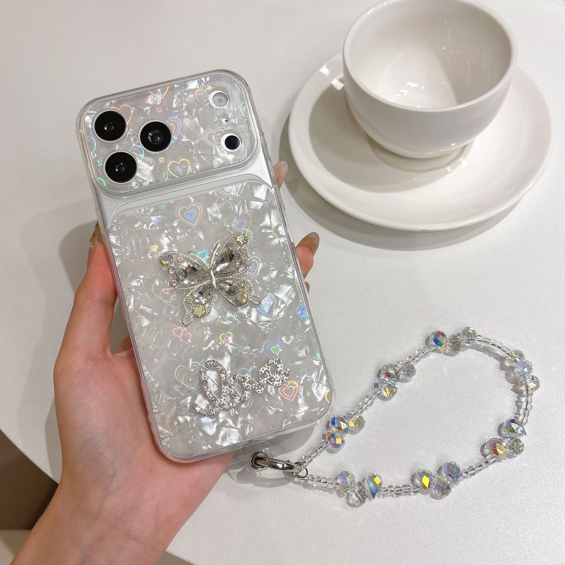 Ice Shell Pattern Butterfly Diamond Studded Rhinestone Phone Case photo 2
