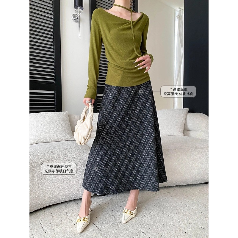 Retro Diamond-patterned Slimming High-waisted Skirt For Women photo 3