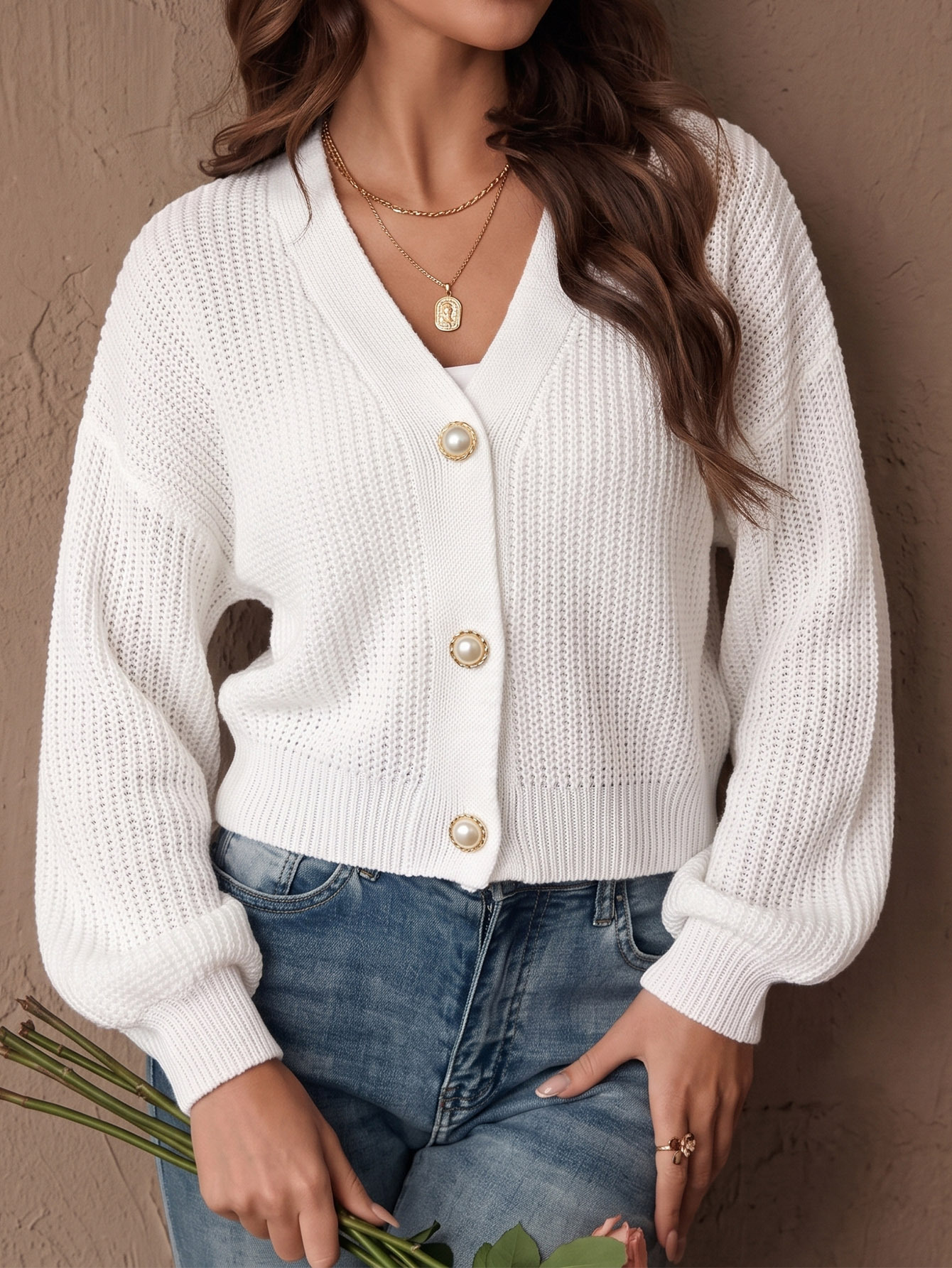 Women's Pearl-button Coat Sweater Cardigan photo 5