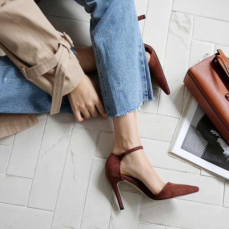 Suede Hollow-out Korean-style Office High Heels photo 1