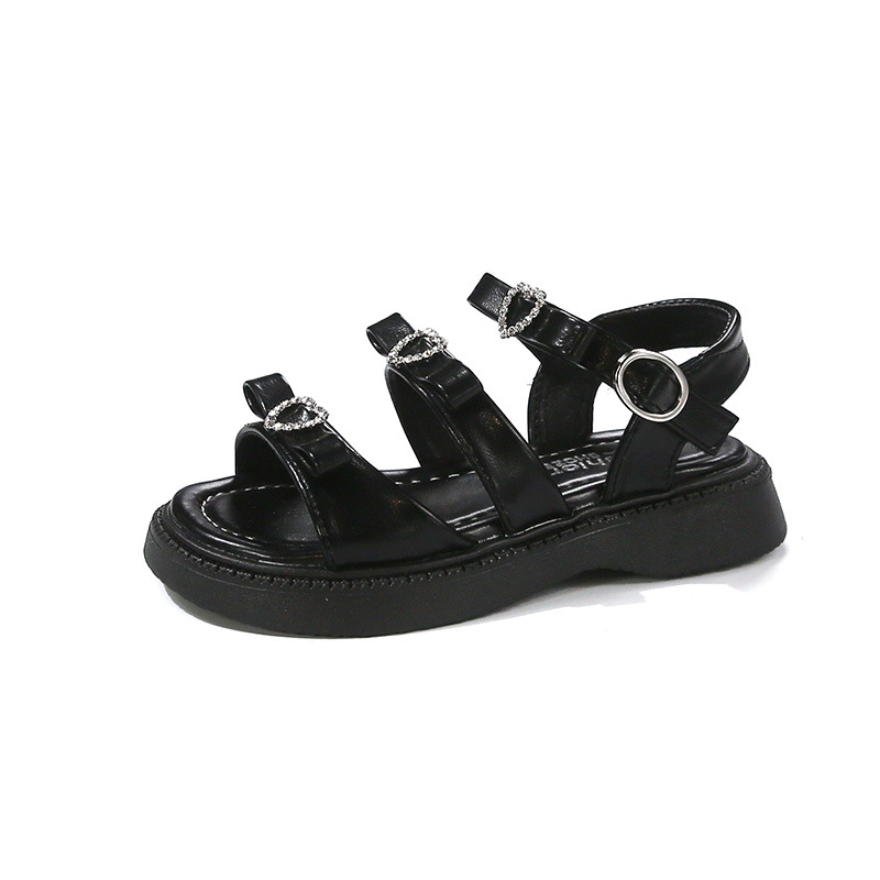 Children's Solid-Colored Cute Heart Rhinestone Sandals photo 3