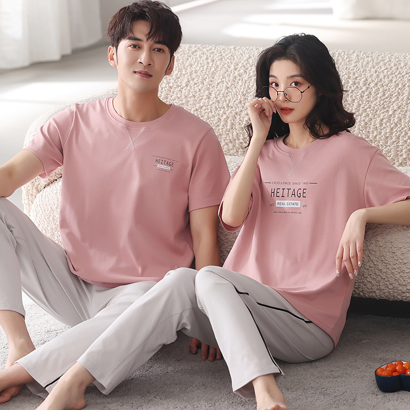 Couple Pajamas Men's Cotton Red Animal Year Trousers Short Sleeve Home Clothes Set photo 4